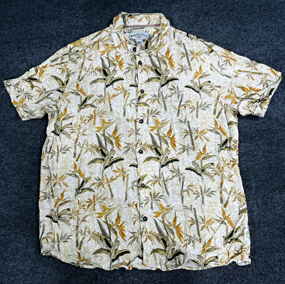 Margaritaville Mens XL Hawaiian Shirt Bamboo Tropical Floral Rayon Button Up